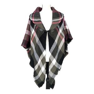 MODENA Women’s Shawl One Size Fits All‎ Multi Color Plaid Fringed Loose Knit.